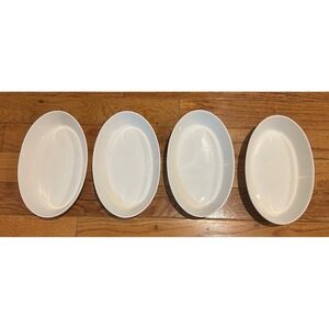 Set of 4 White Oval Serving Platters Dishes Porcelain